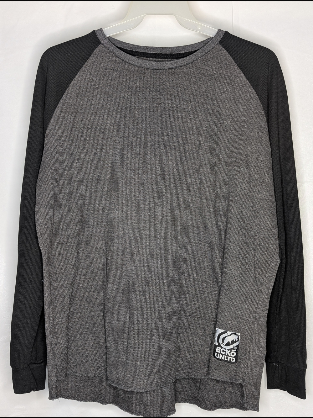 Ecko Unlimited Men's Gray Body Black Raglan Long Sleeve Shirt